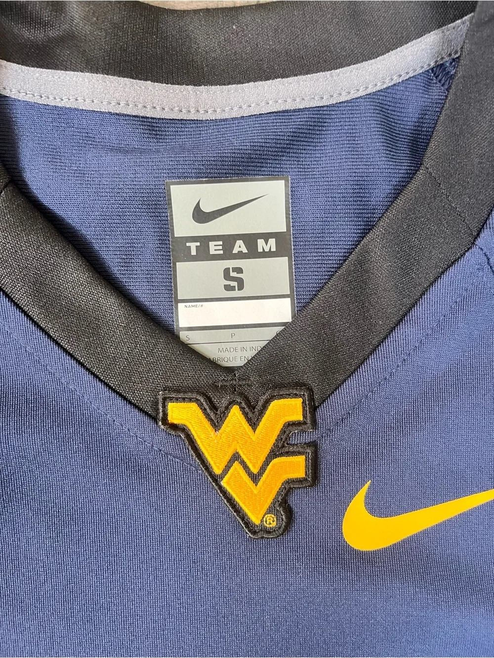 Nike WVU West Virginia Mountaineers Football Jersey Size Small Navy Gold